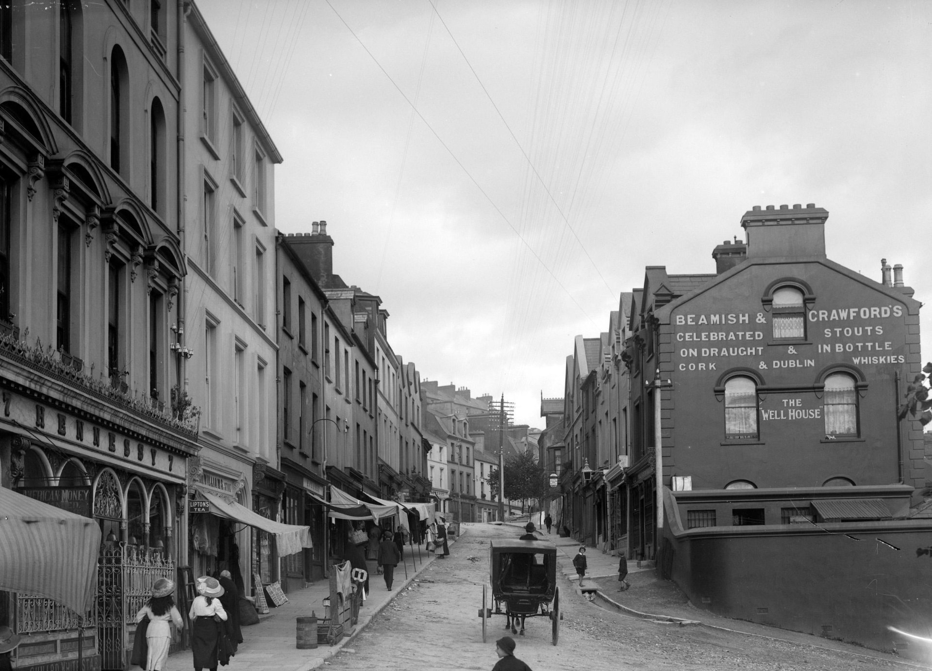 Historic Cobh street with painted Victorian terraces